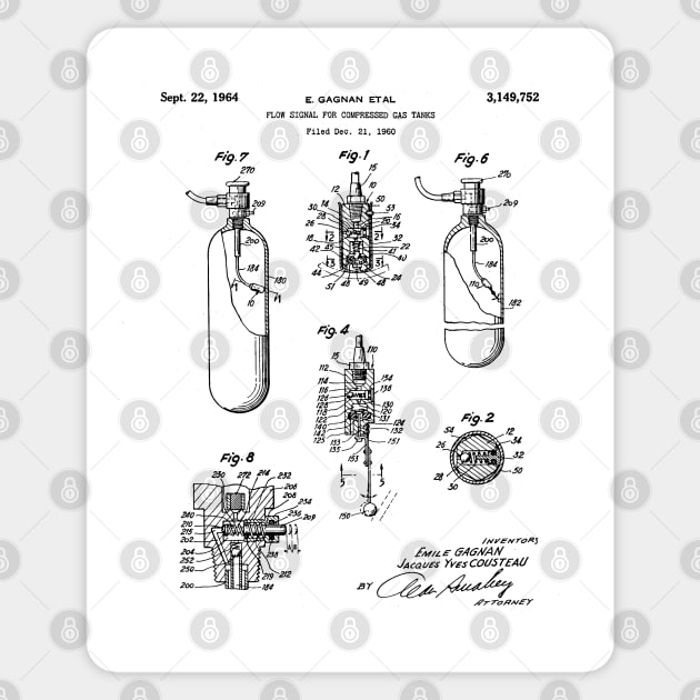 Scuba Tank Patent - Scuba Diver Deep Sea Diving Art - White Sticker by patentpress